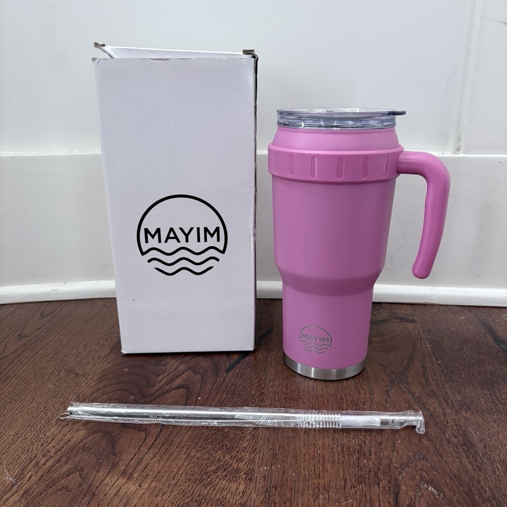 Mayim 40 oz Roadster Tumbler Traveler Hot Pink Handle Water Bottle Stainless NEW